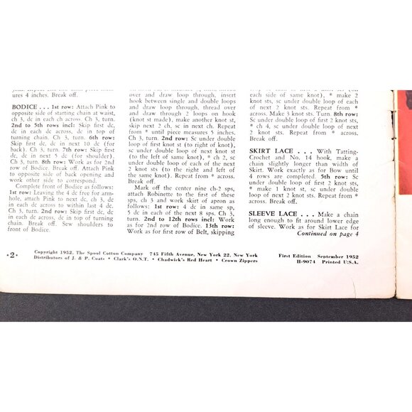 Vintage Crochet Pattern Book 1952 Dolls Old American Songs Coats Clark Book 292 - Picture 3 of 8